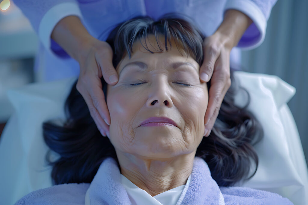 Person enjoying a scalp massage at spa